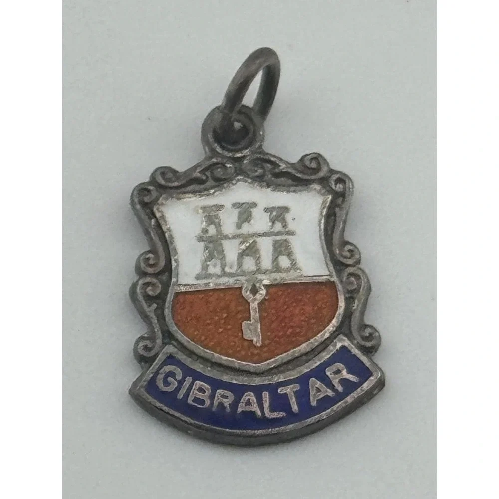 Vintage Gibraltar Sterling Silver Charm Enamel Shield Travel Souvenir